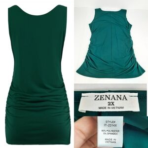 🛍Zenana ladies 2X Green Ruched Sides Sleeveless Mini Dress C1